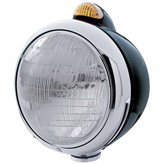 Black Guide 682-C Headlight W/ H6024 Halogen Bulb, 5 Diode LED Dual Function Top Mount Light For Peterbilt, Freightliner, International & Mack