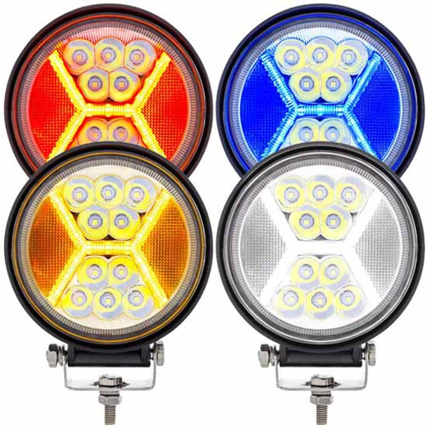 4.5 Inch Round 24 Diode High Power LED Work Light With X Light Guide - Color Options 4.5 Inch Round 24 Diode High Power LED Work Light With X Light Guide - Color Options