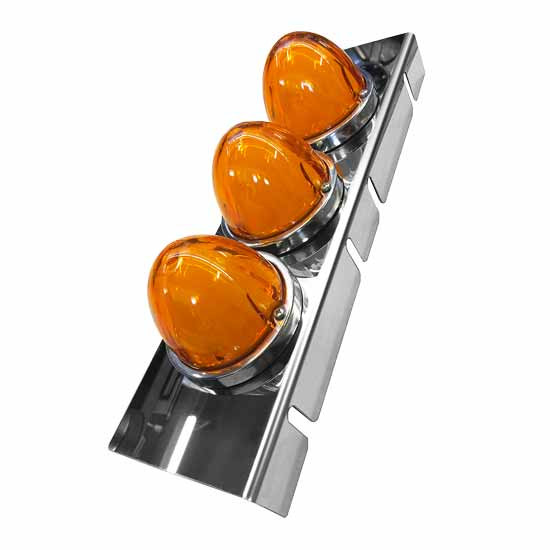 Front Air Cleaner Light Bars W/ 6 Watermelon Style Amber LEDs For Kenworth W900L - Lens Color Option