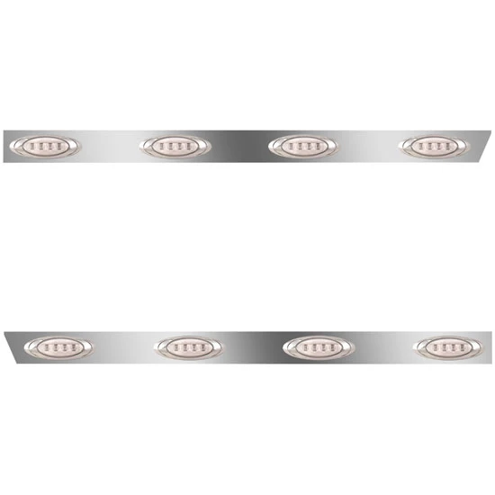 3 X 43.125 Inch Stainless Cab Panel W/ 4 P1 Amber/Clear P1 Lights For Peterbilt 378, 379, 388, 389 - Pair
