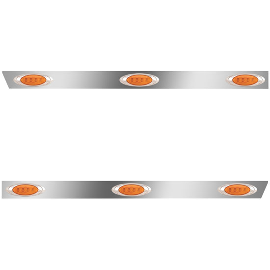 2.5 Inch Stainless Steel Cab Panels W/ 6 P1 Amber/Amber LEDs For Peterbilt 386 W/ Rear-Mounted Exhaust