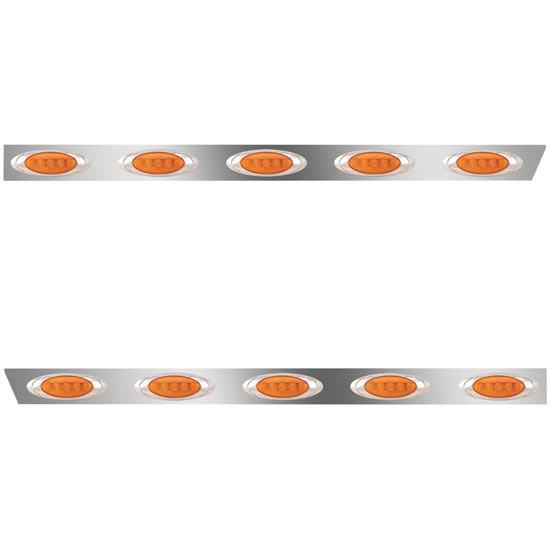 3 X 43.125 Inch Stainless Cab Panel W/ 5 P1 Amber/Amber P1 Lights For Peterbilt 378, 379, 388, 389 - Pair