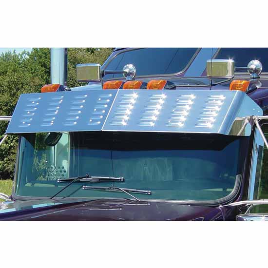 Roadworks 12 Inch Stainless Steel Blind Mount Louvered Drop Visor For Kenworth T600B, T800, W900 Flat Glass