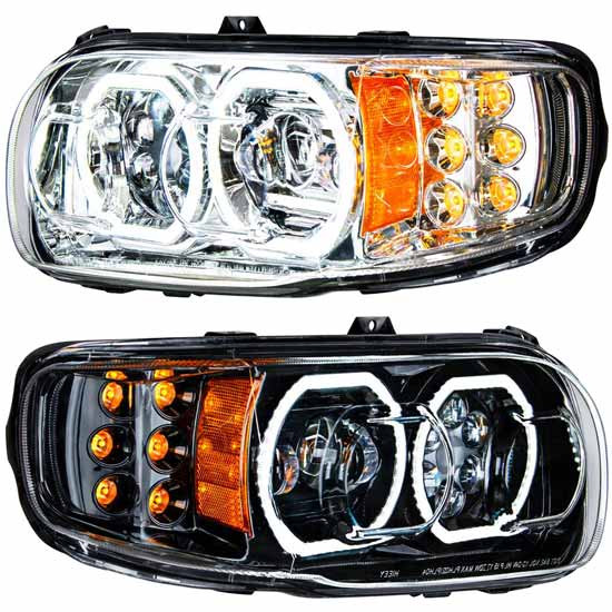 High Power 10 LED Headlight W/ 6 LED Turn & 100 LED Halo For Peterbilt 388, 389, 567 & 389 Glider
