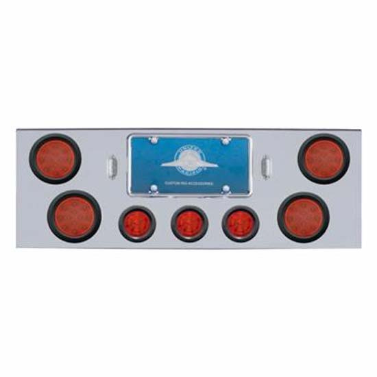 Chrome Rear Center Panel With Four 12 LED 4 Inch Reflector Lights & Three 13 LED 2-1/2 Inch Beehive Lights