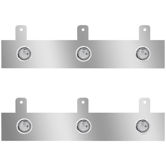 Stainless Steel Exhaust Filler Panels W/ 6 Bulkhead 3/4 Inch Amber/Clear LEDs For Peterbilt 386