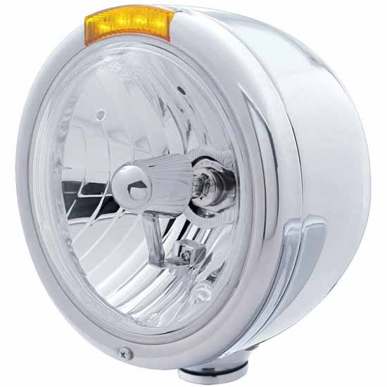 Stainless Steel Half Moon Classic Headlight W/ Signal Light For Peterbilt 359, 378, 379, 388, 389