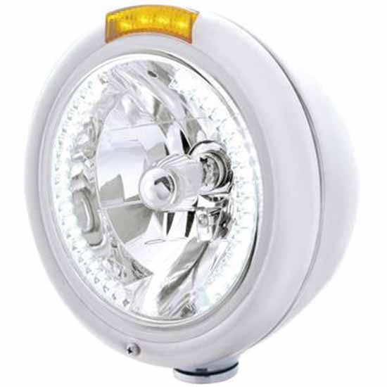 Stainless Steel Classic Headlight H4 With 34 White LED & Dual Function LED Signal