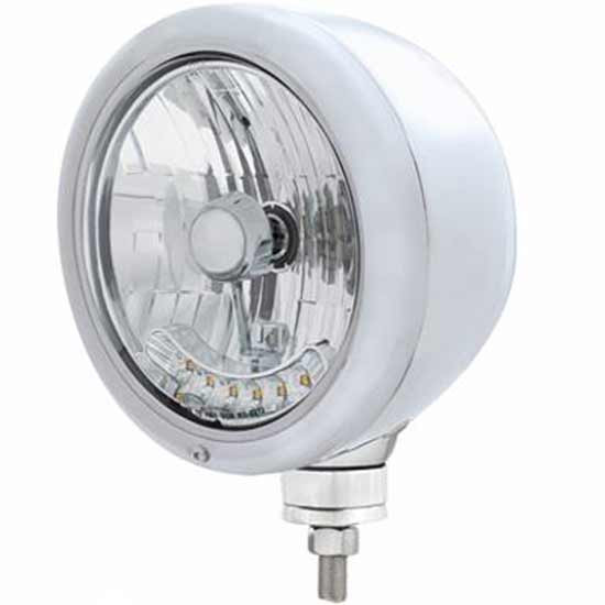 Classic Headlight With H4 Halogen Bulb, 6 Diode Amber Auxiliary LED