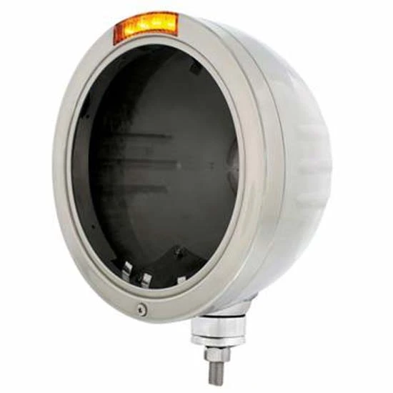 Stainless Steel Bullet Headlight Housing W/ Top Signal For Peterbilt 359, 378, 379, 388, 389