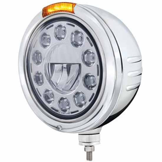Stainless Classic Embossed Stripe 11 Diode Headlight W/ 4 Diode Dual Function Signal Light