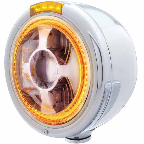 7 Inch Round Chrome Half Moon Style Halo Projector Amber LED Headlight