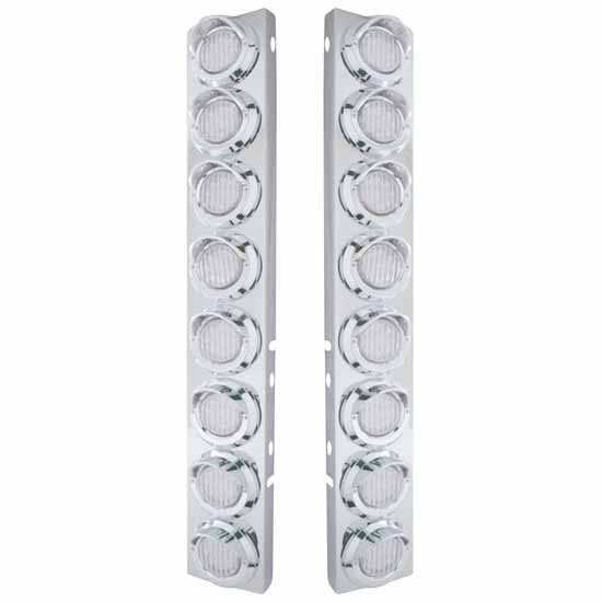 Stainless Steel Front Air Cleaner Panels W/ 16 LED 2 Inch Lights For Peterbilt 378, 379