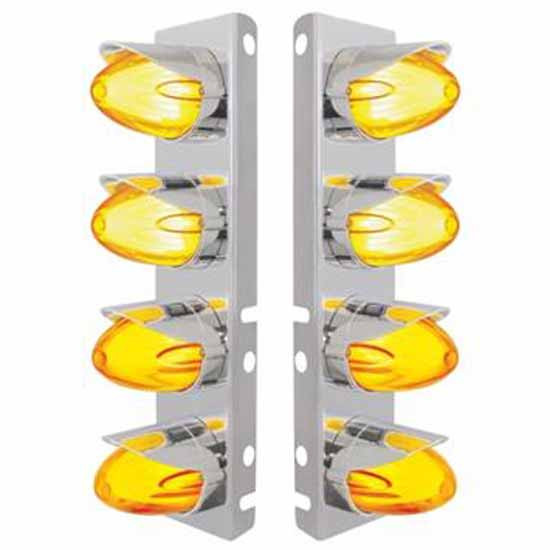 Stainless Steel Front Light Air Cleaner Bracket Panels W/ 8X 9 LED Dual Function Watermelon Glo Light For Peterbilt 378, 379