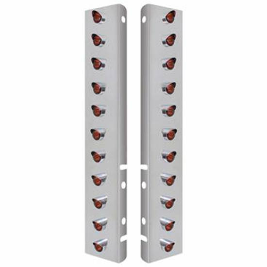 Stainless Steel Front Air Cleaner Bracket W/ 22 X 3 LED Mini Lights & Visors For Peterbilt 378, 379