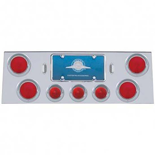 Stainless Steel Rear Center Panel W/ 4 Rnd 4 Inch Lights & 3 Rnd 2.5 Inch Beehive Lights Stainless Steel Rear Center Panel W/ 4 Rnd 4 Inch Lights & 3 Rnd 2.5 Inch Beehive Lights