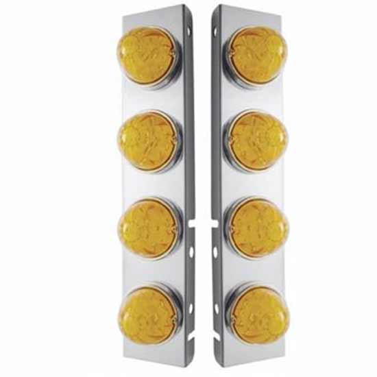 SS Front Air Cleaner Panels W/ 8 Amber LED Dual Function Lights For Peterbilt 378 & 379