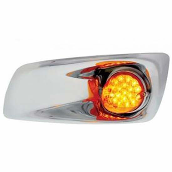 Chrome Plastic Front Bumper Light Bezel W/ 19 Led Reflector Light For Kenworth T660 2008 - 2017