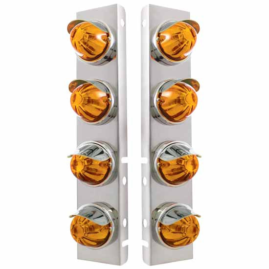 304 SS Front Air Cleaner Panels W/ 8 Incandescent Lights With Glass Watermelon Lens & Bezel Options For Peterbilt 378, 379