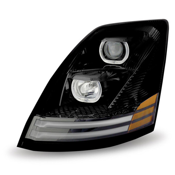 Halogen Projection Headlight With Black Housing & Daytime Running LED Lights For Volvo VNL Gen II