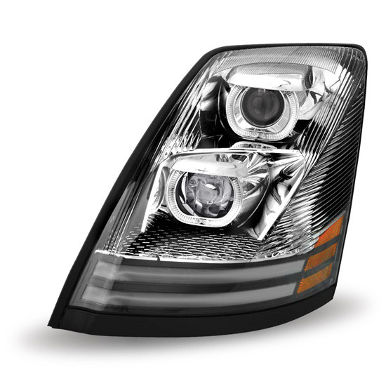 LED Projection Headlight With Chrome Housing & Daytime Running Lights For Volvo VNL Gen II