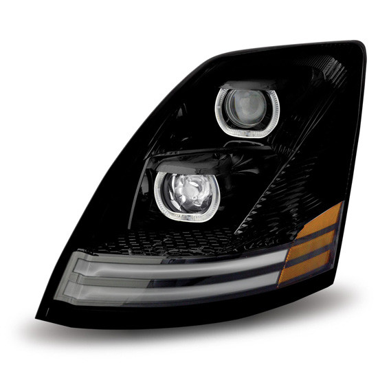 LED Projection Headlight With Black Housing & Daytime Running LED Lights For Volvo VNL Gen II