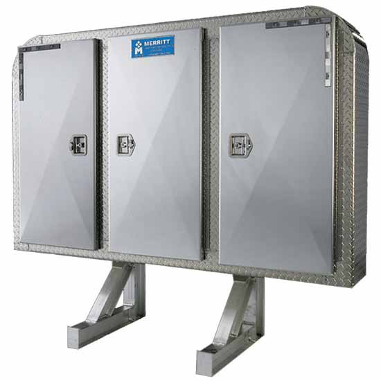 Merritt Dyna Light 3 Door Vault Cab Rack, 68 In X 80 In, W/ Smooth Aluminum Doors, Diamond Plate Body