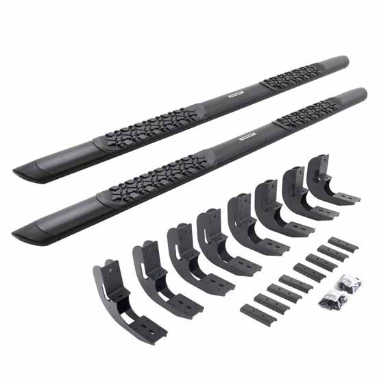 Go Rhino Black Steel Side Bar & Brackets - Complete Kit W/ 5 In. Step Pads For 2019 - Current Chevrolet Silverado, GMC Sierra