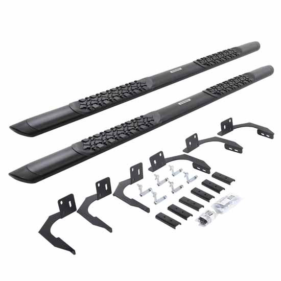 Go Rhino V-3 Series 5 X 80 Inch Black Aluminum Oval Side Bar & Brackets For Dodge Ram W/ 4 Doors & Crew Cab