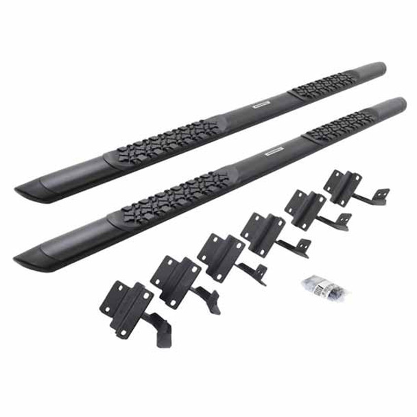 Go Rhino Black Steel Side Bar & Brackets - Complete Kit W/ 5 In. Step Pads For Ford F-150, F-250, F-350 W/ 4 Doors & Crew Cab