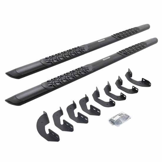 Go Rhino V-3 Series 5 X 87 Inch Black Steel Oval Side Bar & Brackets For 2007 - 2021 Toyota Tundra W/ 4 Doors & Crew Cab