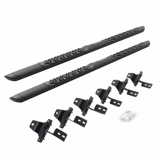 Go Rhino V-3 Series 5 X 74 Inch Black Steel Oval Side Bar & Brackets For 2018 - Current Jeep Wrangler W/ 4 Doors