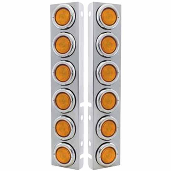 Stainless Steel Front Air Cleaner Kit W/ Twelve 2 Inch Incandescent Flat Lights & Bezels - Amber LED Amber Lens For Peterbilt 378, 379