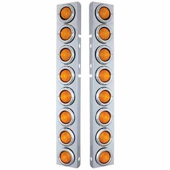 Stainless Steel Front Air Cleaner Panel Kit W/ Sixteen 2 Inch Flat Lights & Bezels For  Peterbilt 378, 379