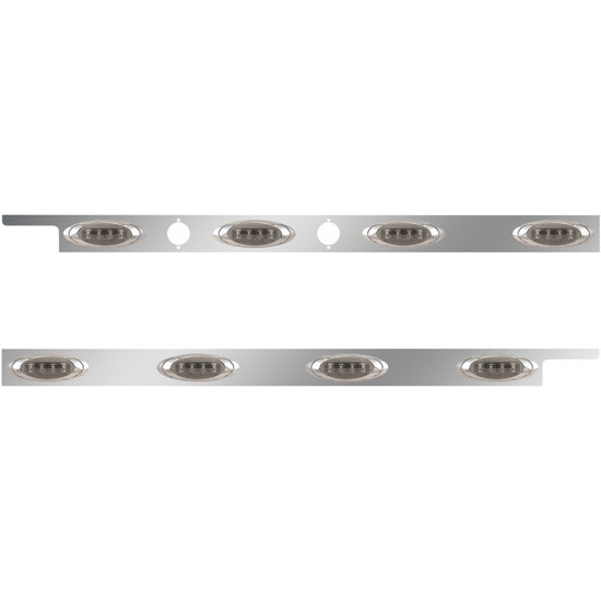 2. 5 Inch SS Cab Panel W/ 4 P1 Amber/Smoked LED Lights, 2 Holes For Dual Block Heater Plugs For Peterbilt 567, 579 W/ Rear Mount Or Horizontal Exhaust Pair