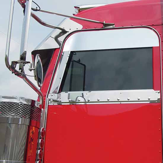 Turnpike Truck Trim 6 Inch Stainless Steel Chop Top Window Panels For Pete 379, 389 W/ Cab Mounted Mirrors