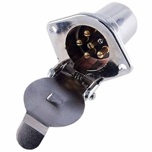 Trailer Plug Connector Set, 6 Pole Round FM Socket Vehicle End And 6 Pole Round M Trailer End W/ 20 A Polarized Plugs Trailer Plug Connector Set, 6 Pole Round FM Socket Vehicle End And 6 Pole Round M Trailer End W/ 20 A Polarized Plugs