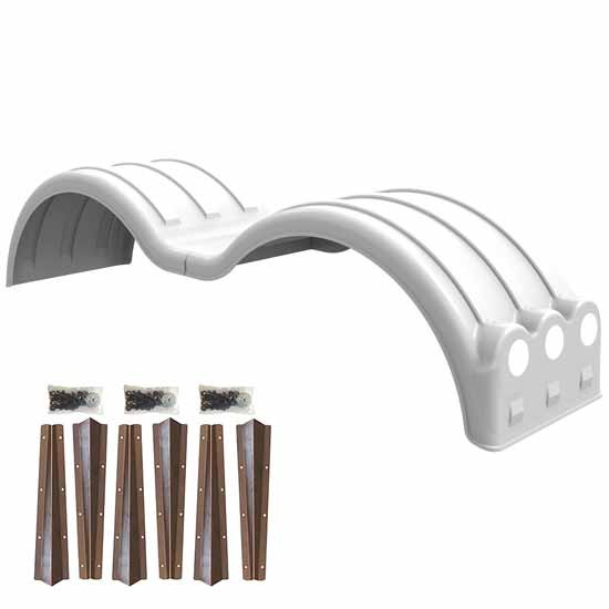 Minimizer White Poly Min1354 Tandem Axle Fender Kit W/ Light Box, Steel Mounting Brackets For A Tandem Axle Tractor Or Trailer With 53 Inch Axle Spread