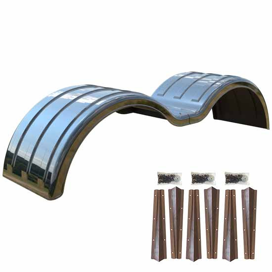 Minimizer Smoky Black Mirror Poly Min1354 Tandem Axle Fender Kit W/ Steel Mounting Brackets For A Tandem Axle Tractor Or Trailer With 53 Inch Axle Spread