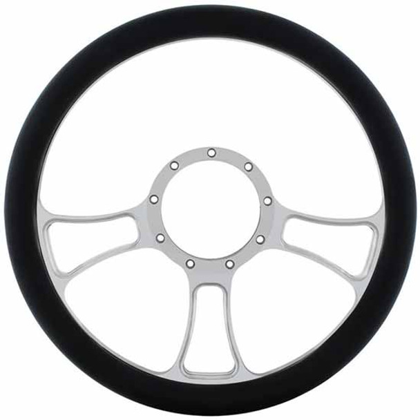 Chrome Aluminum 14 Inch Blade Style Steering Wheel With Black Engineered Leather Grip Chrome Aluminum 14 Inch Blade Style Steering Wheel With Black Engineered Leather Grip