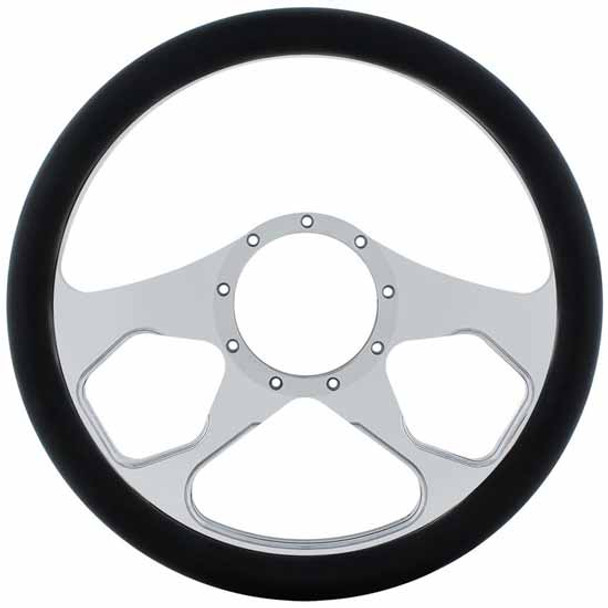 Chrome Aluminum 14 Inch 4 Spoke Boss Style Steering Wheel With Black Engineered Leather Grip