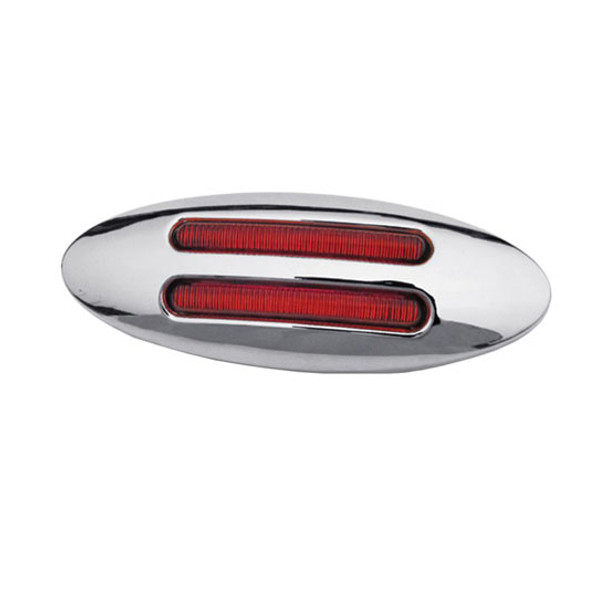 1.375 X 3.5 Inch 8 Diode Red LED Flatline Marker Light W/ Red Lens & Chrome Bezel