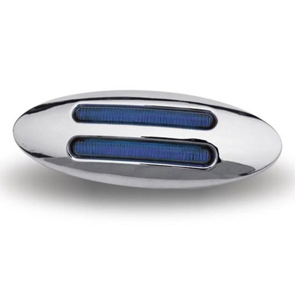 1.25 X 3.25 Inch 8 Diode Flatline Blue LED Marker Light W Clear Lens & Chrome Bezel