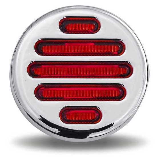 2 Inch Round 9 Diode Flatline Red LED Light W/ Red Lens & Chrome Bezel