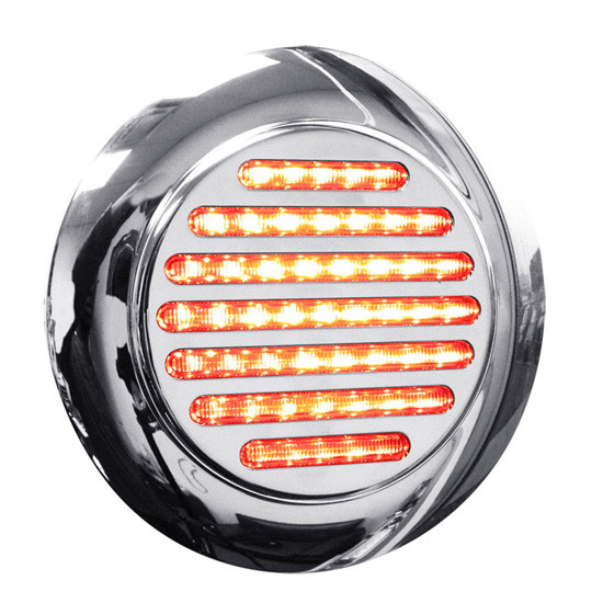 4 Inch Round Flatline Flange Mount 49 Diode Red LED Stop, Tail & Turn Light Clear Lens