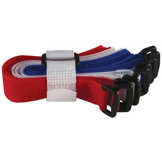 Hook And Loop Velcro Strip Tie Fasteners W/ Buckles- 3 Red, 3 White, 2 Blue, 8 Inch  - 8 PCS
