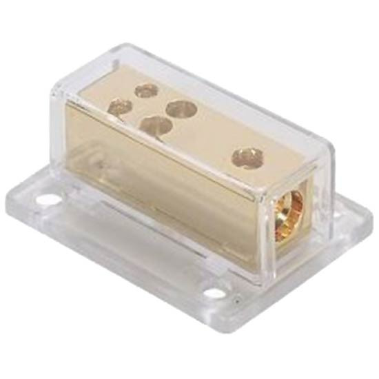 Rectangular Gold Distribution Block W/ 1 - 4 AWG Input & 4 - 8 AWG Outputs