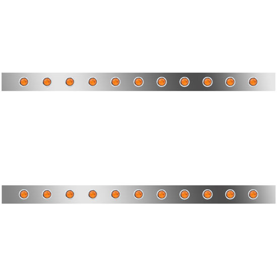 4 Inch Stainless Steel Sleeper Panel W/ 11 - 3/4 Inch Round Amber LED Lights For Peterbilt 389 - Pair
