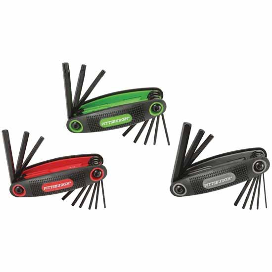 Folding Hex Key Wrench Set W/ SAE, Metric And Star Drivers