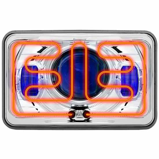 4X6 Inch High Beam Heated LED Projector Headlight W/ Blue Backlit Auxiliary, 5000 Lumens